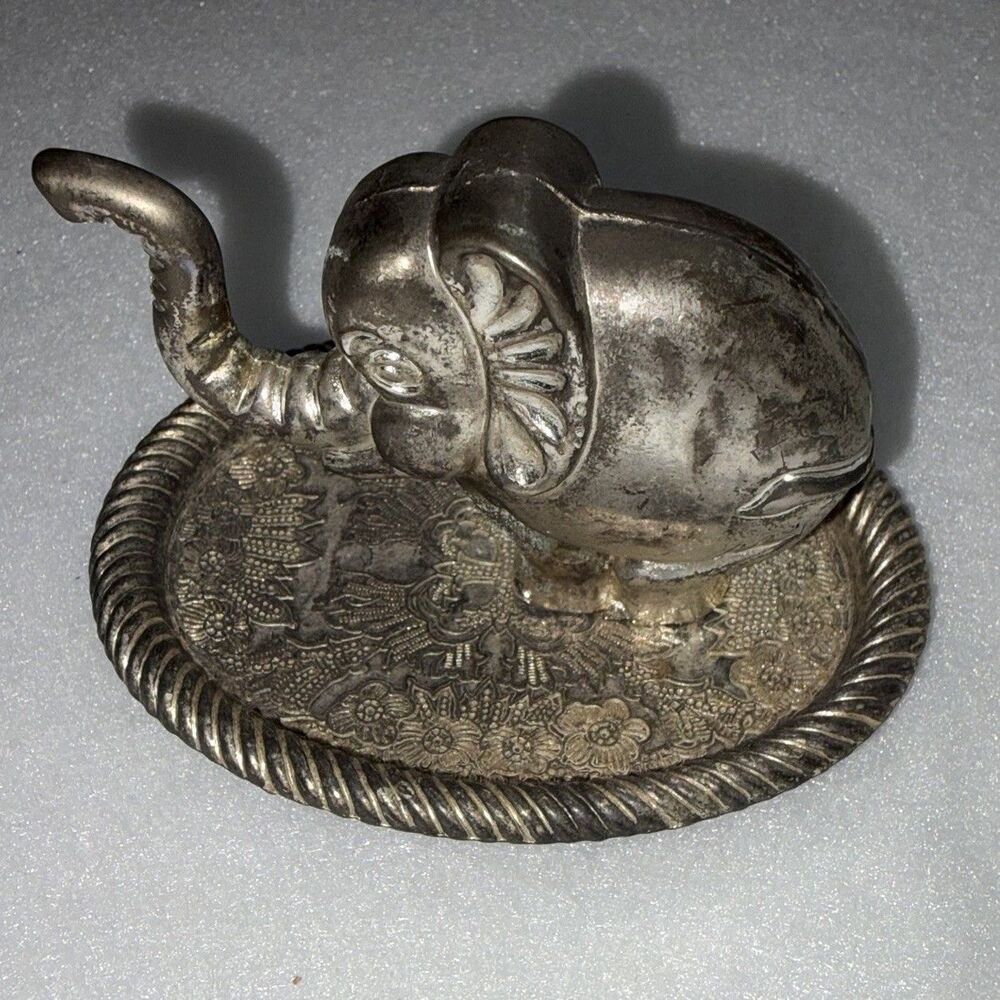 Vintage 1970’s Silverplated Elephant Ring Holder: Made in Hong Kong